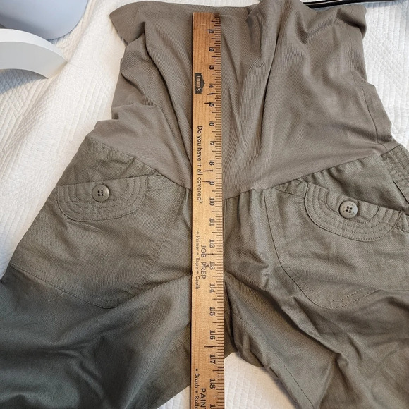 MNG Linen-blend Fold-Waist Wideleg Pants Dark Khaki Size Medium Pull On Stretch - Picture 5 of 12